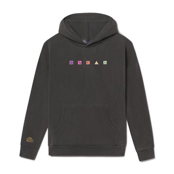 Black hoodie with colorful Oscars logo on the back against a white background
